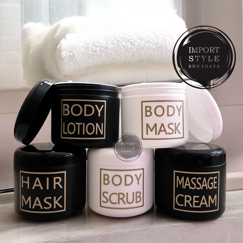 TEMPAT LULUR 250GR HITAM PUTIH TYPICAL DESIGN GOLD aesthetic wadah sabun colek scrub mask estetik