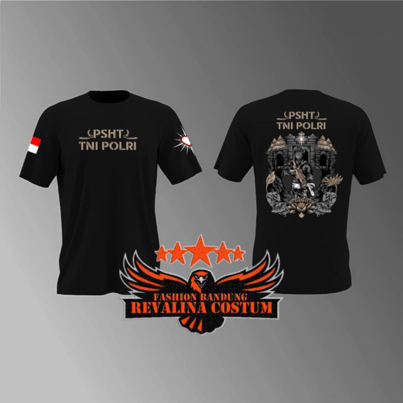KAOS PSHT TNI POLRI / PENCAK SILAT INDONESIA / LENGAN PANJANG / LENGAN PENDEK WARNA HITAM