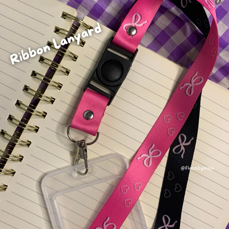 

[lanyard] ribbon lanyard black and pink | lanyard pita warna hitam pink
