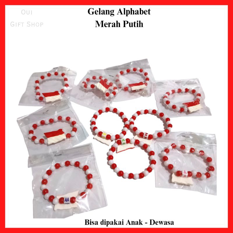 Gelang Mutiara / Gelang Warna Merah Putih  /Dekorasi 17 Agustus /  Gelang Alphabet Huruf / ACC Merah