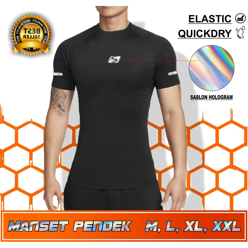Baju renang lengan pendek pria wanita / Dalaman olahraga slimfit renang logo HOLOGRAM