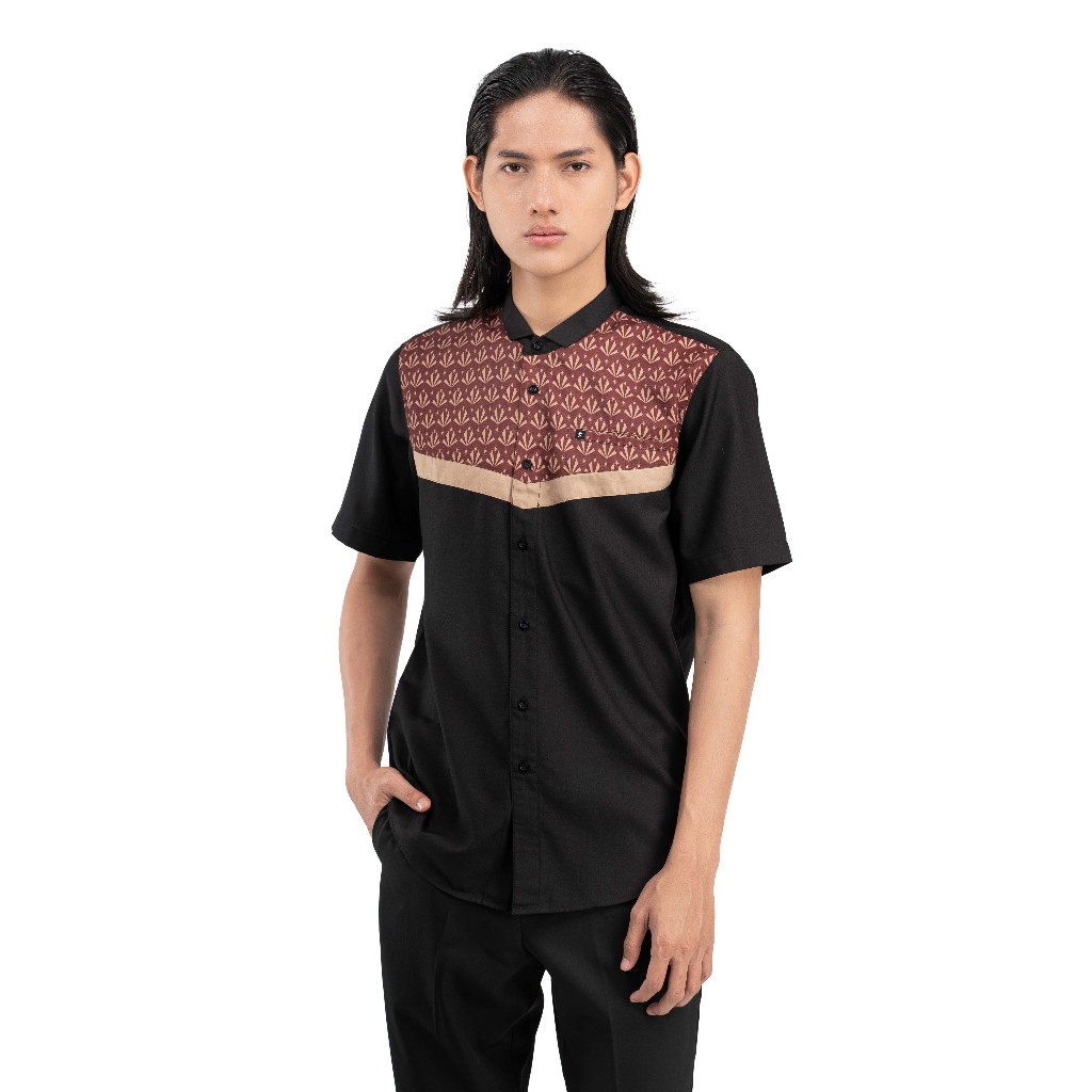 Fadkhera Al Ihsan Black Baju Koko Pria Dewasa Muslim Kemeja Lengan Pendek Hitam