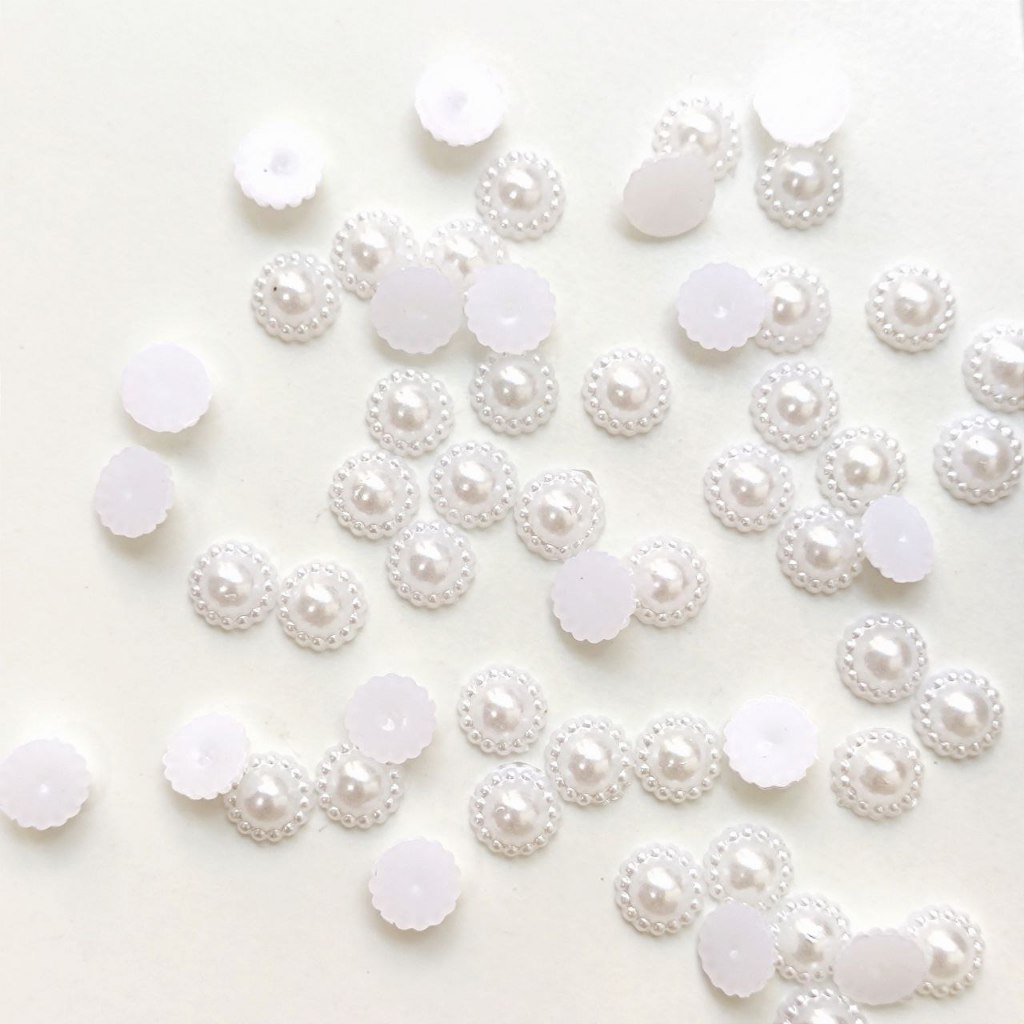 10 gr Beads 8mm MUTIARA SUNFLOWER BELAH White Putih Manik-manik Manik Monte Mote Bunga