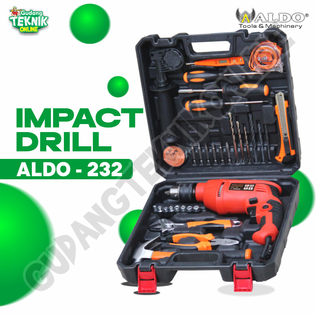 Mesin Bor 13mm ALDO 232 Set 32 Pcs / Mesin Bor Beton ALDO 232 13 mm Mesin Bor Set Hammer Impact Dril
