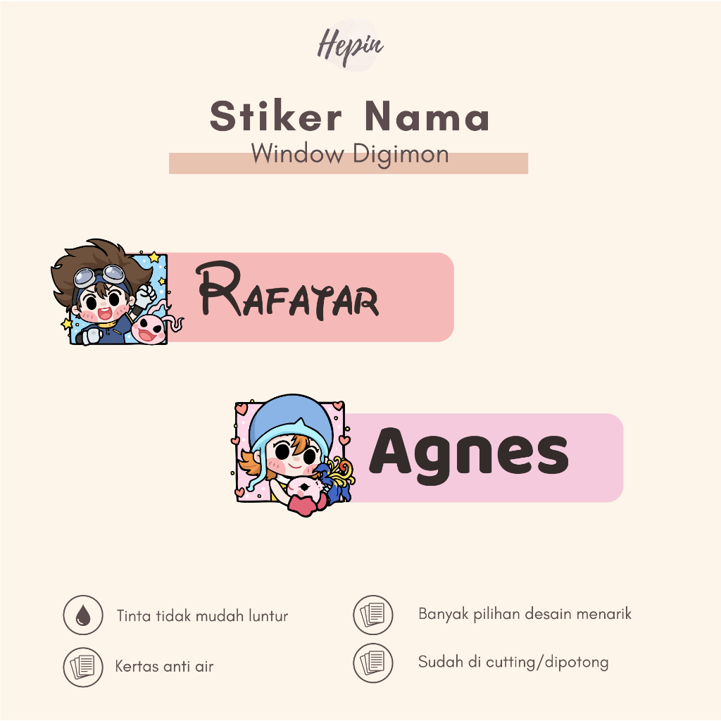 

(90 - 120 pcs) label nama Lucu Window Anime DIGIMON/ Stiker Nama Anak Murah / Label Nama Custom/cutting stiker nama anda