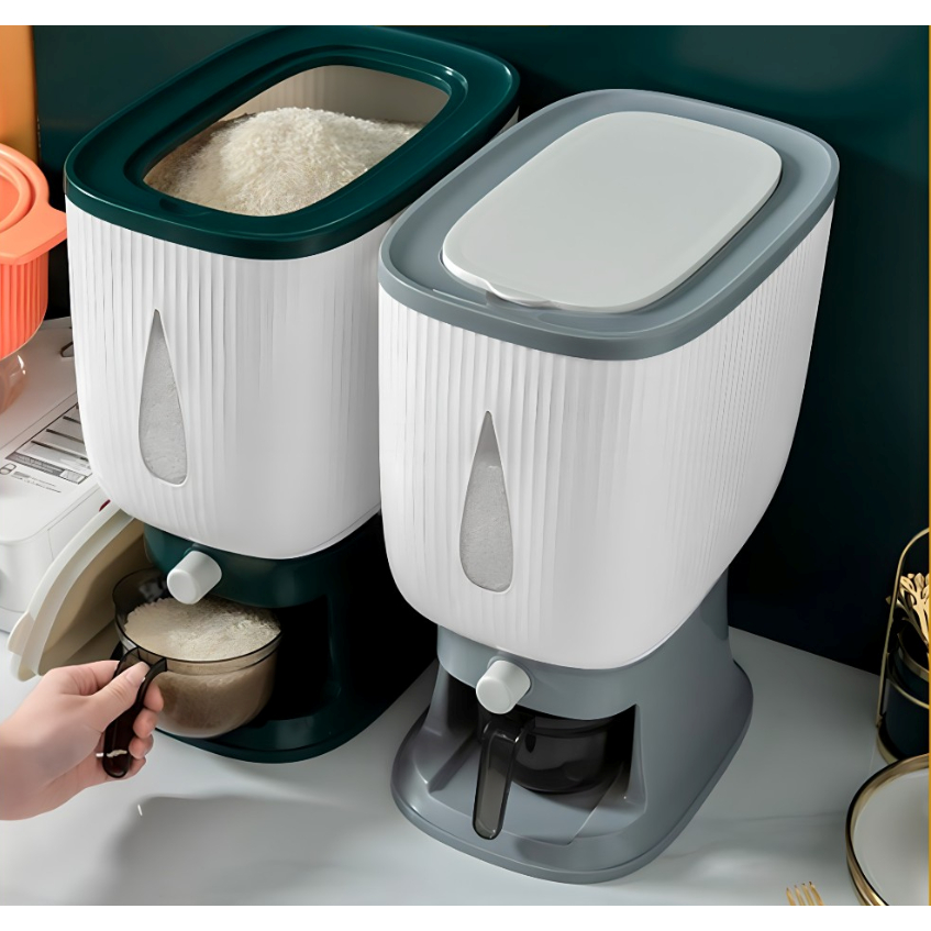 Dispenser Beras 10 Kg Modern 10 Kg Rice Dispenser Tempat Wadah Penyimpanan Beras Otomatis