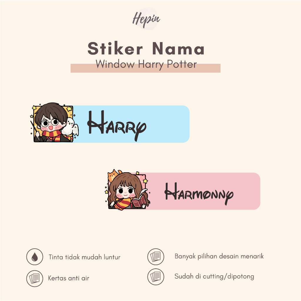 

(90 - 120 pcs) label nama Lucu Window HARRY POTTER / Stiker Nama Anak Murah / Label Nama Custom/cutting stiker nama anda