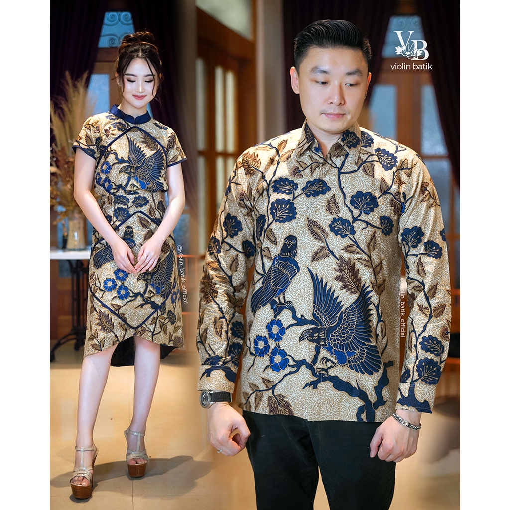 Stelan Batik Katun Garuda Biru Cheongsam 2455