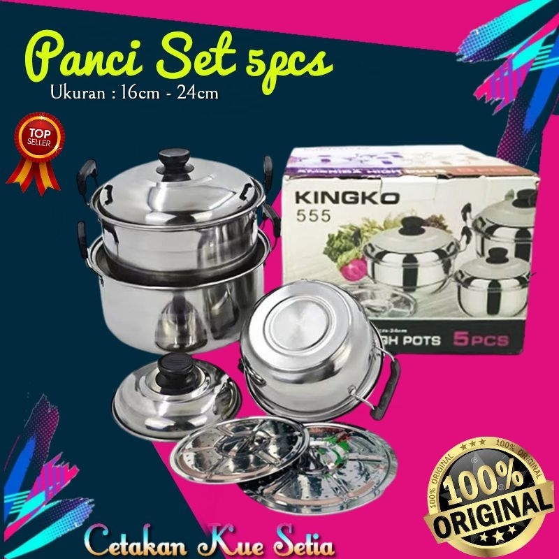 Panci Set Steamer KINGKO 555 Panci kukus Set Susun 5  Panci Nasi Panci Stainless isi 5 Highpot Kingk
