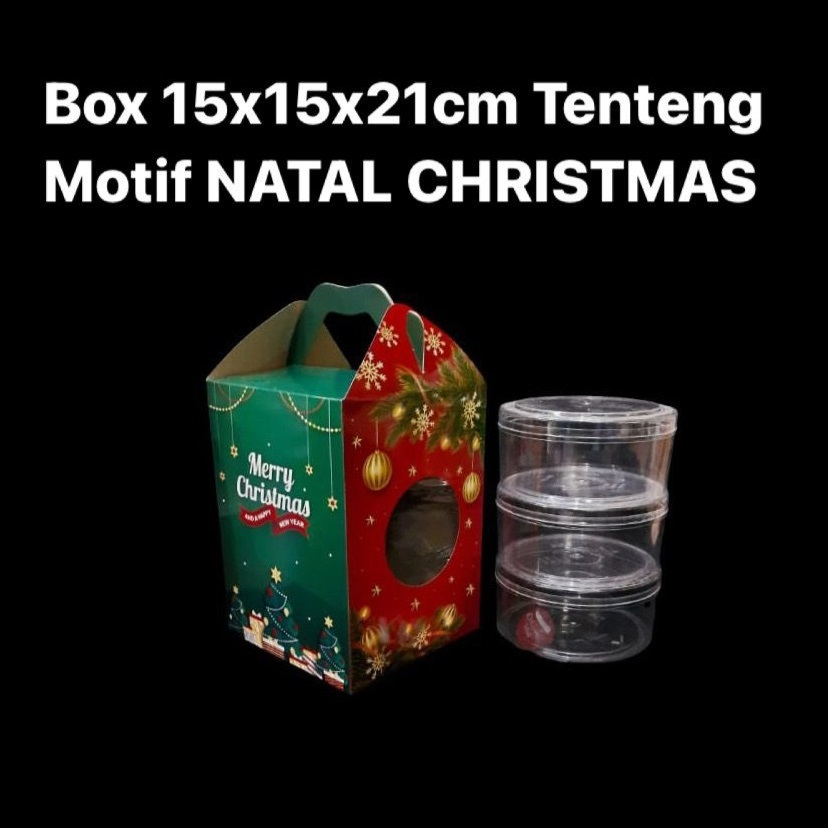 

( 5 pcs ) Dus Jinjing Hampers Merry Christmas Ukura 15x15x21cm Box Tenteng Muat 3 Toples Bulat 500gr