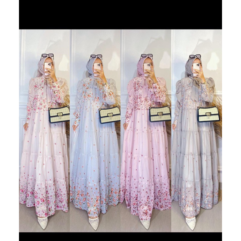 Gamis motif bunga,gamis ceruti,gamis motif