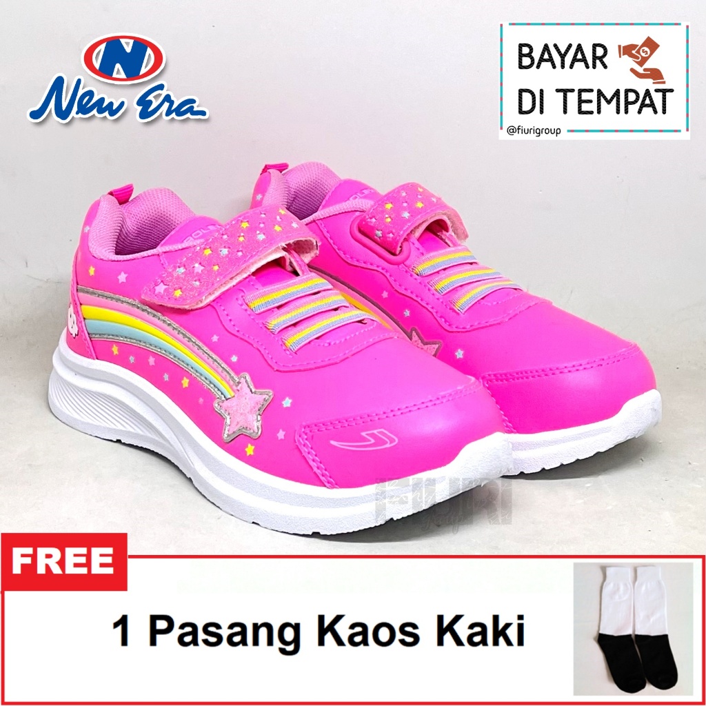FIURI - NEW ERA ORIGINAL -  RAINBOW V 29-32 MERAH CHARMINE- SEPATU SNEAKERS PEREKAT SOL KARET ANAK K