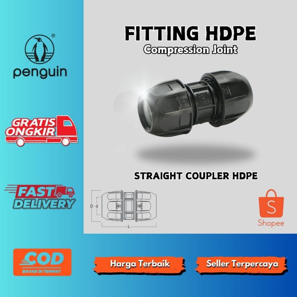 Penyambung Pipa HDPE (Fitting Compression HDPE Coupler) Merek Penguin Ukuran 4"