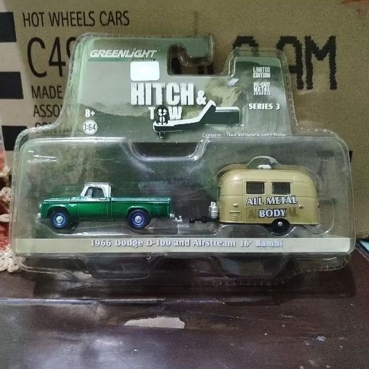 Greenlight 1966 Dodge D100 and Airstream 16 Bambi Hitch and Tow Series 3 Green Machines diecast