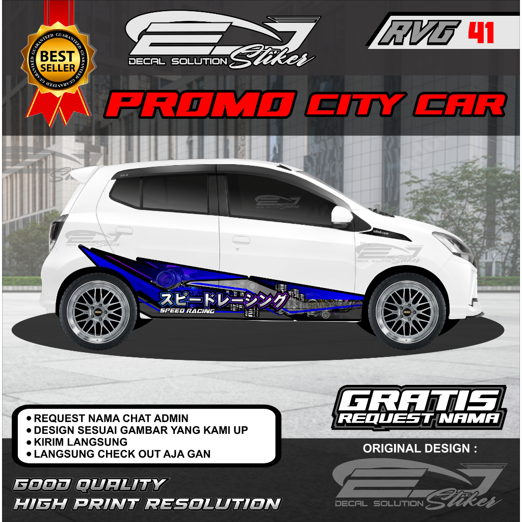 RVG41-STIKER DECAL THAILOOK CITY CAR BRIO IGNIS-STIKER MOBIL LANGSUNG CETAK VARIASI DESAIN