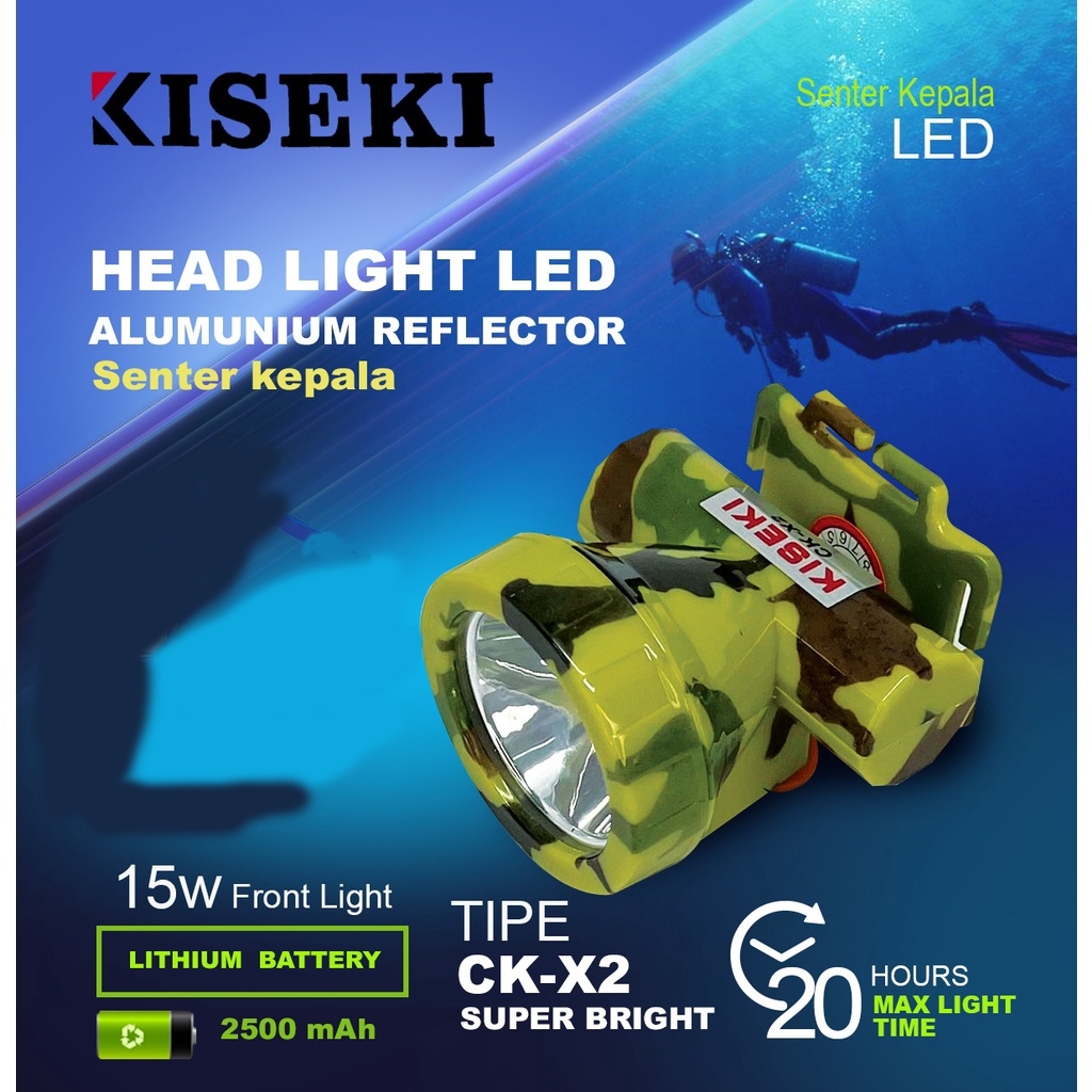 Kiseki Senter Kepala Ck-X2 20w Senter Kepala Selam / Headlamp Diving 20meter Cahaya Putih/kuning
