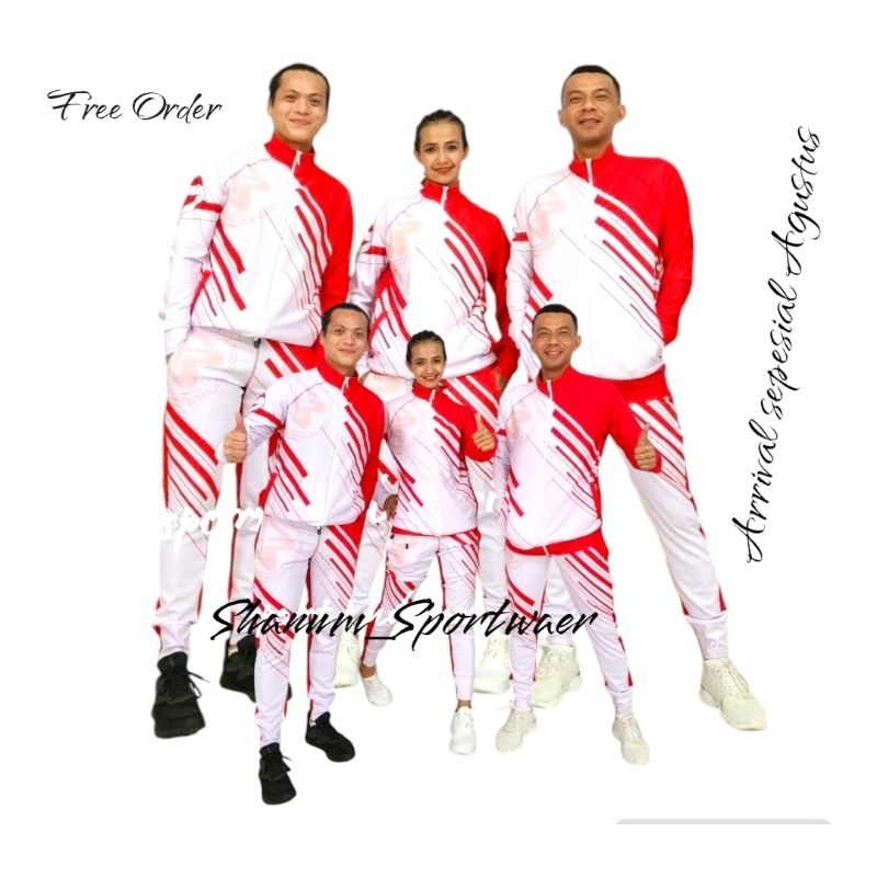 SETELAN BAJU OLAHRAGA PRIA WANITA SENAM SEPESIAL AGUSTUSAN SXB SPORT MERAH PUTIH JACKET JOGGER