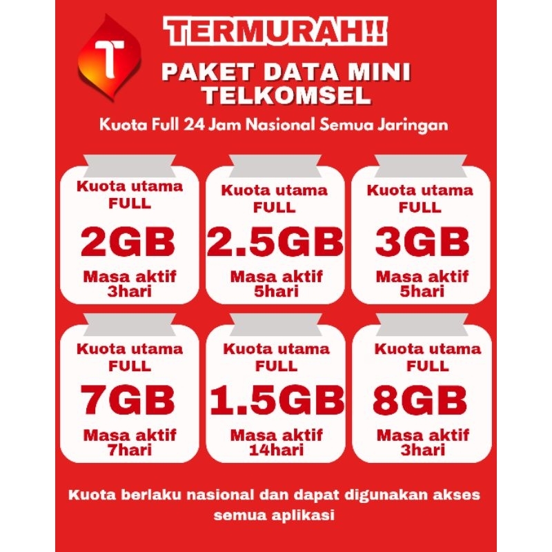 KUOTA DATA TELKOMSEL HARIAN MINI NASIONAL FULL 24JAM