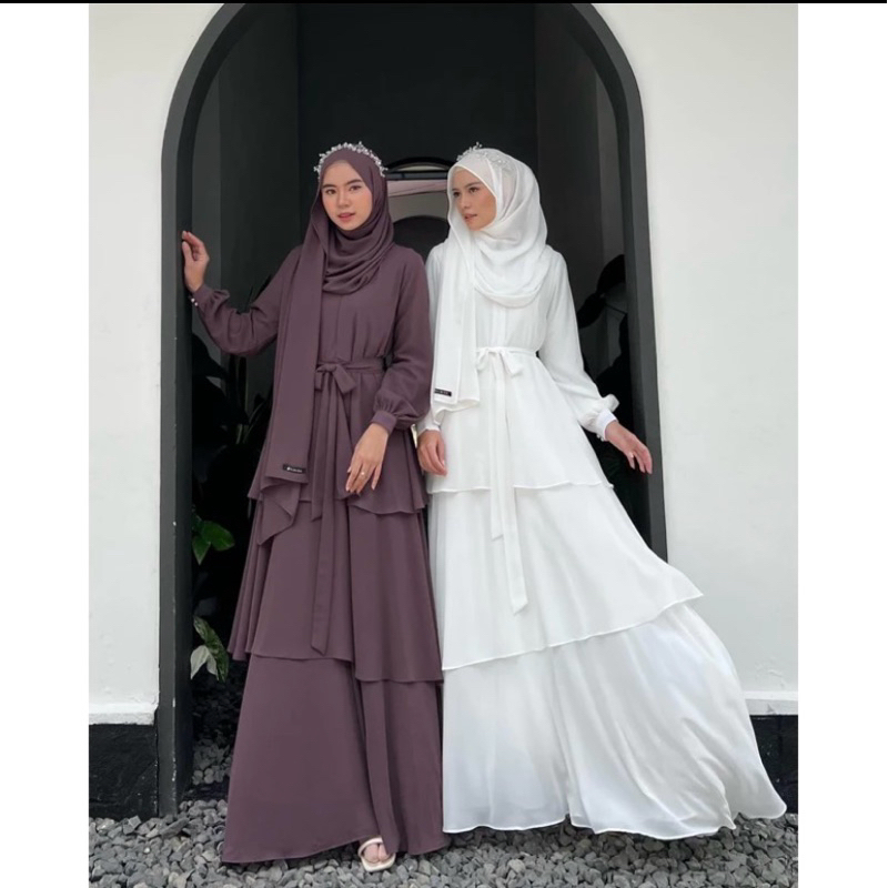 Nadeera dress gamis 3layer free pashmina/gamis mewah pesta pernikahan mode terbaru 2024 bahan ceruty