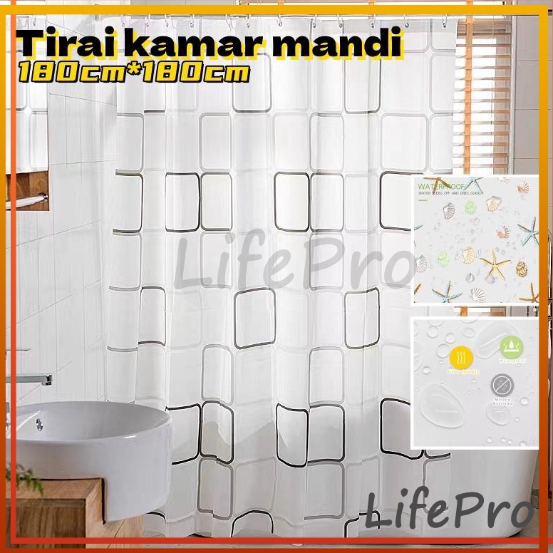 Promotion Lifepro PEVA Tirai Shower Bathup Anti Air 18 x 18cm  Ring Hook Tirai Plastik Anti Jamur Ti