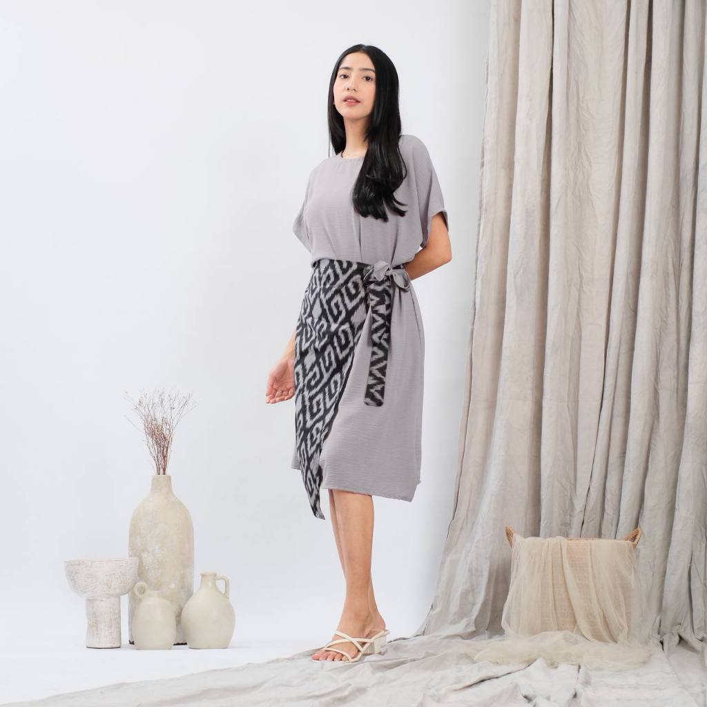 Debby Store  - Kimmy Dress Songket Batik katun Printing Crinkle wanita midi baju pesta Tunik Natal