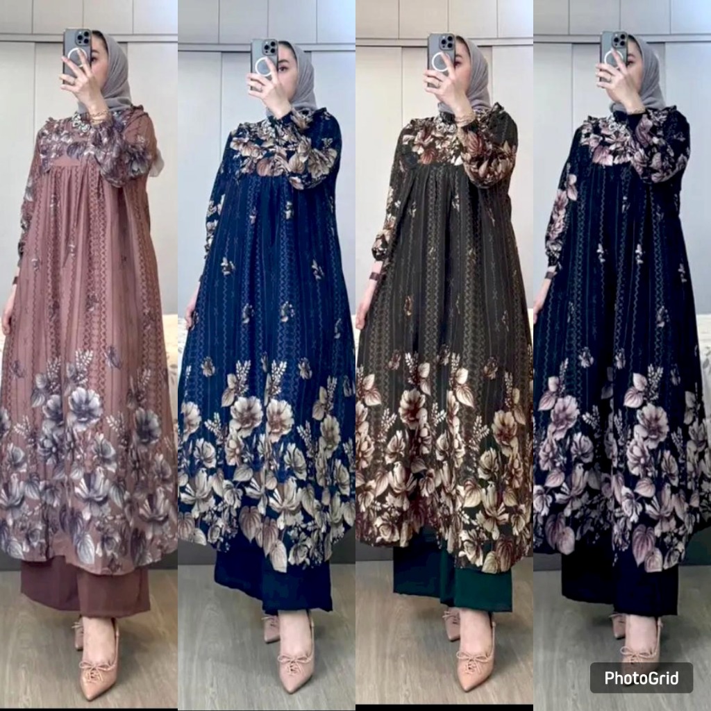 Setelan tunik wanita terbaru kekinian Meyra setelan midi kulot busui setelan long tunik rayon