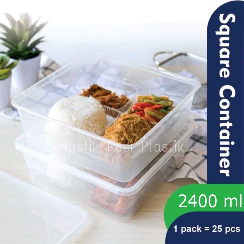 Thinwall Square 2000ml ; 3000ml ; 2400ml 1 PACK ISI 25 BIJI Wadah Nasi Berkat Hajatan