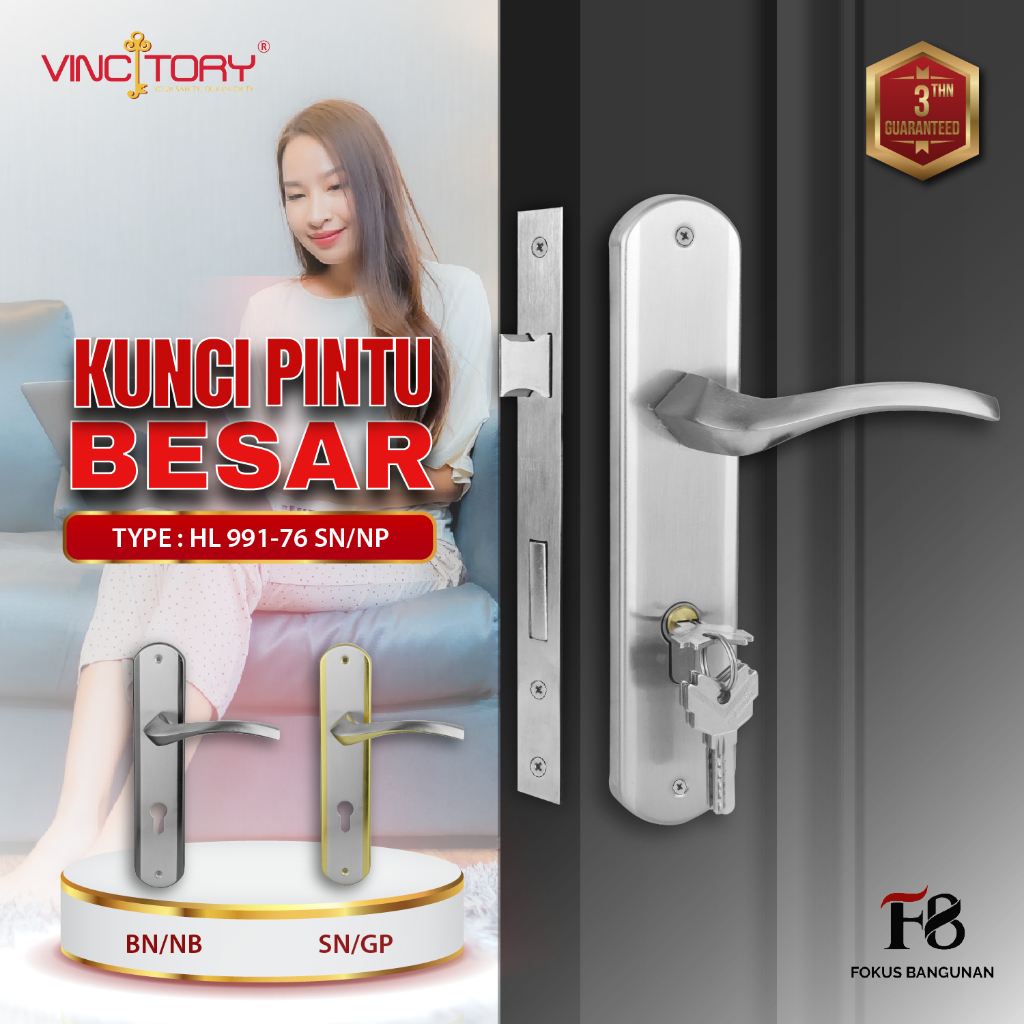 VINCITORY - Handleset Gagang Kunci Pintu Rumah Minimalis 25cm Besar | Kunci Pintu Rumah Zink Alloy