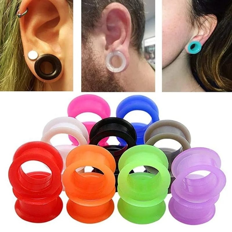 PIERCING TELINGA SILIKON WARNA / PIERCING KARET / PIERCING EAR PLUG / PLONG KARET RANDOM