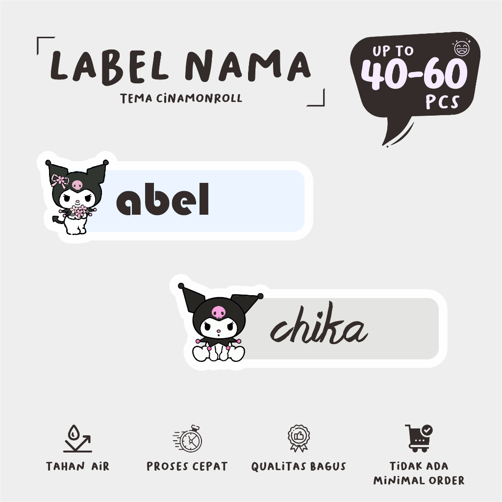 

(40 - 60 pcs) cetak stiker nama murah tema sanrio lucu KUROMI/sanrio sticker/custom nama stiker label/murah
