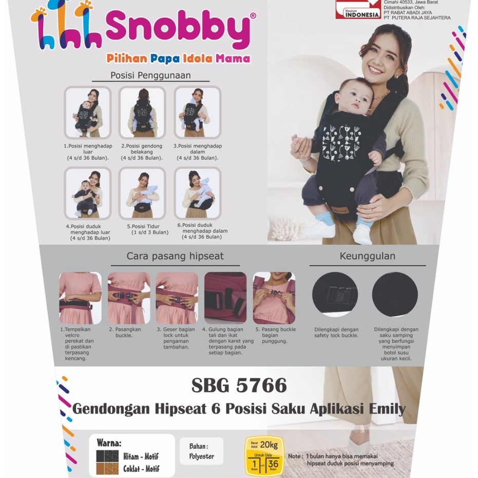 Snobby Gendongan Hipseat Bayi Duduk 6 Posisi Emily - SBG5766