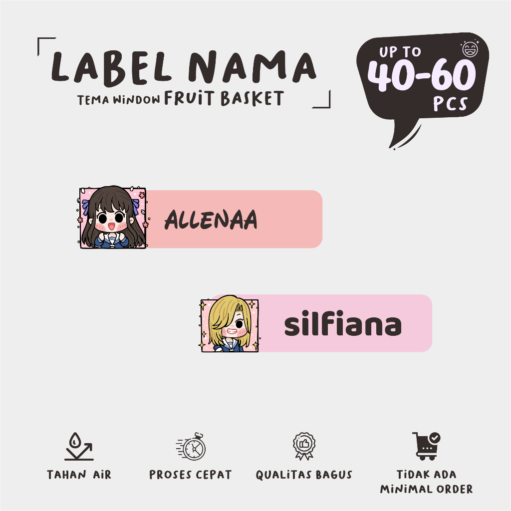 

(40 - 60 pcs) cetak stiker nama murah tema Window Anime FRUIT BASKET /murah/lucu/custom nama stiker label/murah