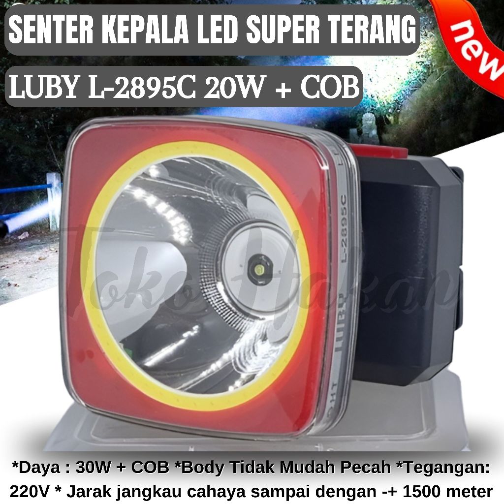 Headlamp Luby L-2895C Senter Kepala 20 Watt + COB Tahan Hingga 50 Jam / Headlamp Super Terang / Sent