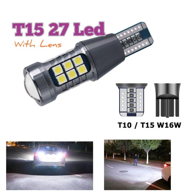 Lampu T15 LED mundur mobil 27smd canbus 3030