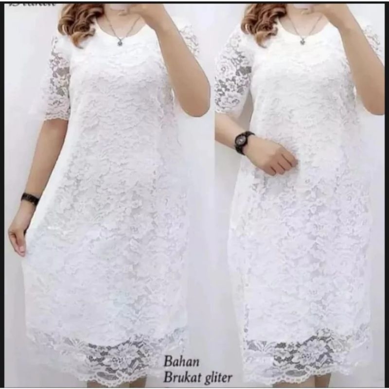 Dress Brokat Full Furing // Dress Brokat Slim //Dress Midi Pesta Natal