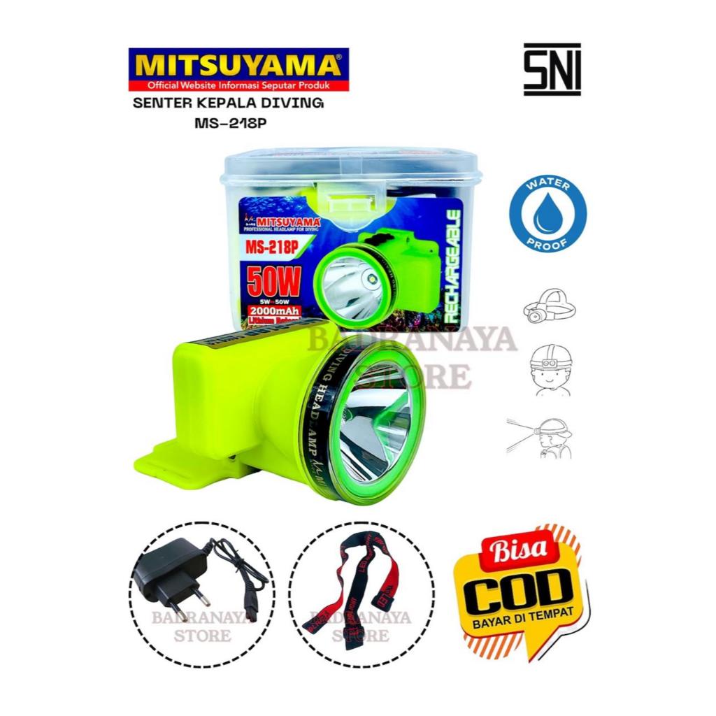 Senter Kepala Selam Diving Tahan Air Mitsuyama 50 Watt Head Lamp Cahaya Putih