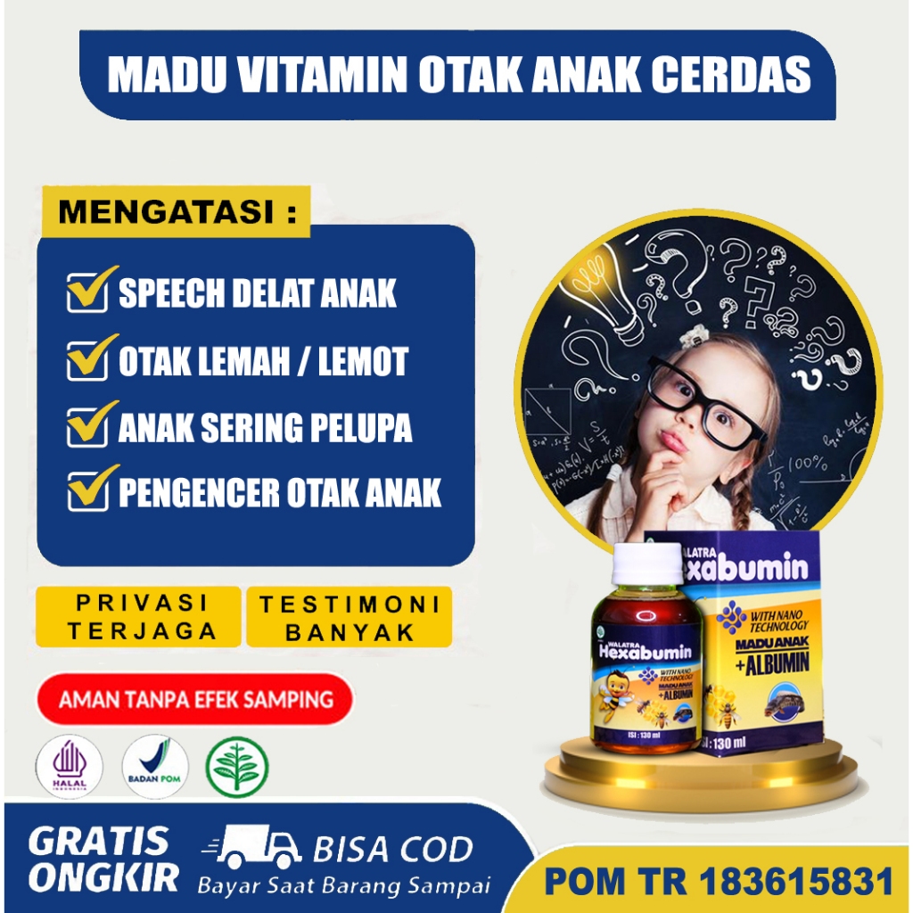 Madu Hexabumin Vitamin Otak Anak Biar Cerdas,Madu Pintar, Vitamin Otak Anak 1 2 3 4 5 tahun,vitamin 