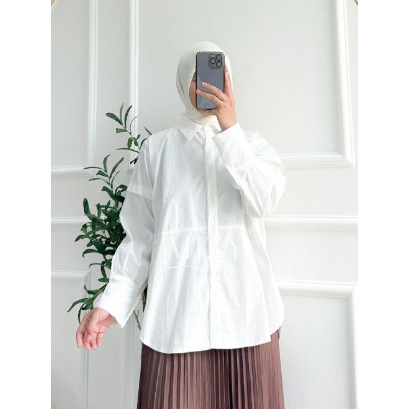 NALA BASIC baju kuliah atasan cewek kerah tunik syari kemeja pakaian kerja formal look polos wanita 