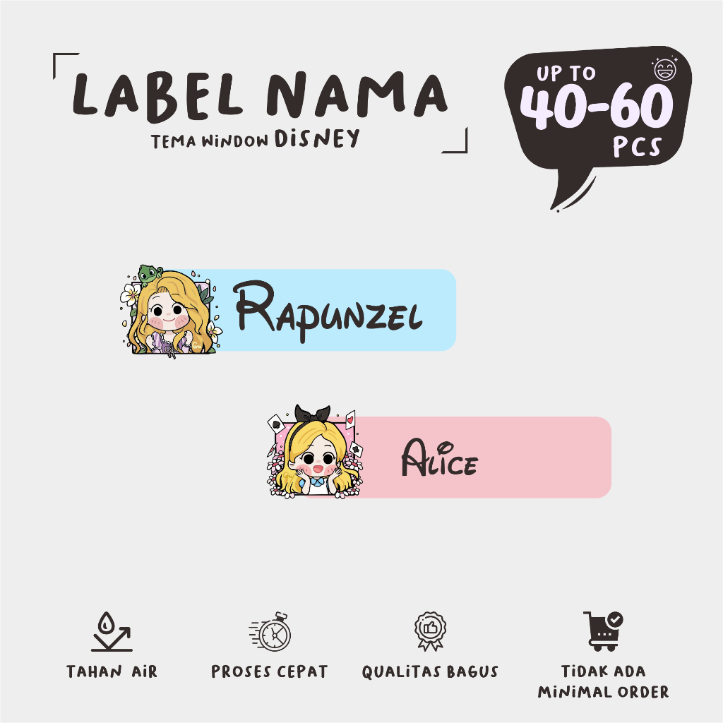 

(40 - 60 pcs) cetak stiker nama murah tema Window DISNEY /murah/lucu/custom nama stiker label/murah