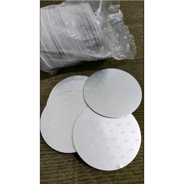 Segel Aluminium Foil 87.5 mm/Segel toples diameter 9cm /  seal foil PET 87.5 mm, (harga utk 100 pcs)