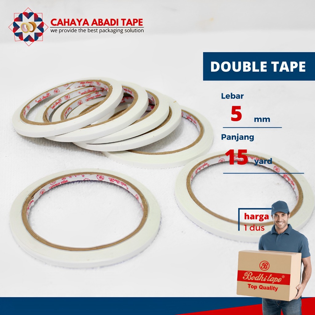 

DOUBLE TAPE ( DUA SISI ) BODHI UK 5MM,8MM,10MM,12MM,24MM,45MM PER DUS