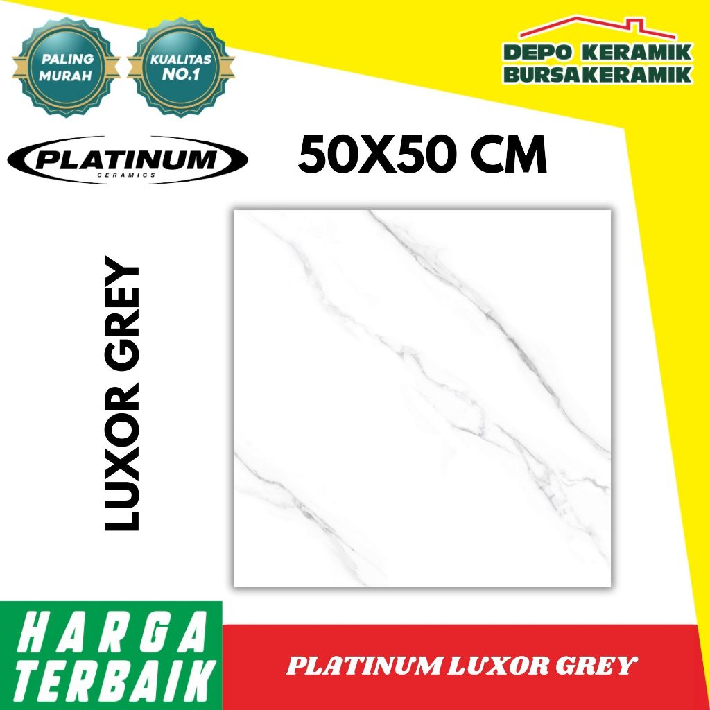 KERAMIK LANTAI PLATINUM 50X50 GLOSSY MOTIF LUXOR GREY