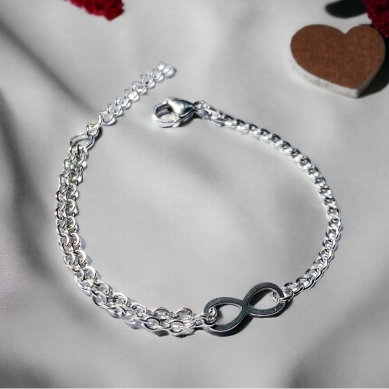 Gelang pria wanita titanium dengan infinity love gelang rantai rante silver putih perak anti karat m