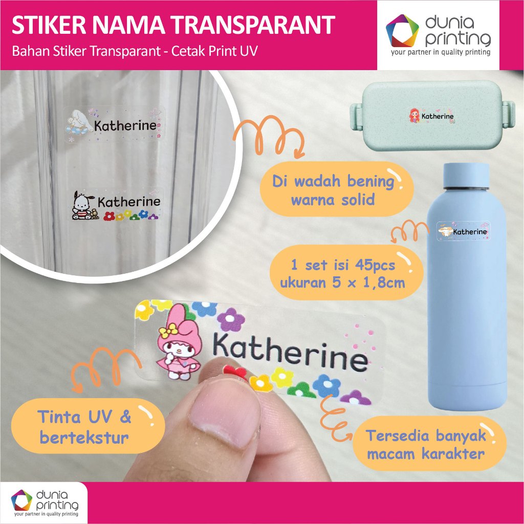

Isi 45Pcs Stiker Nama Transparant Bening Anti Air Buku Pelajaran Sekolah Botol Minum Alat Tulis - Melody