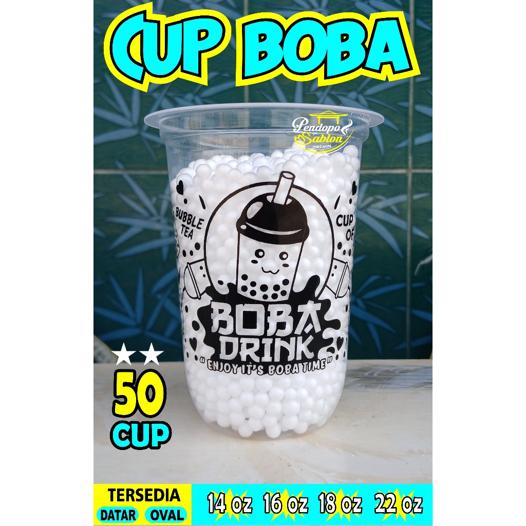 gelas cup plastik MOTIF BOBA 14oz 16oz 18oz 22oz oval datar/ cup boba / sedotan boba bubble