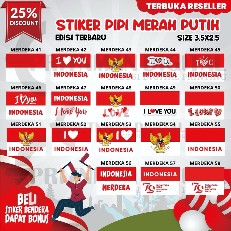 

WORDGIFT Stiker Pipi Merah Putih 150 Pcs / Sticker Bendera Pipi / Stiker Tempel Pipi / Ukuran Kecil Anak
