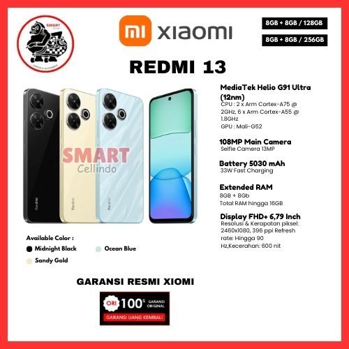 HP REDMI 13 8GB/256GB, Xiaomi Redmi 10 5G 6/128GB dan Redmi 10 2022 6/128GB (Garansi Resmi Xiaomi)