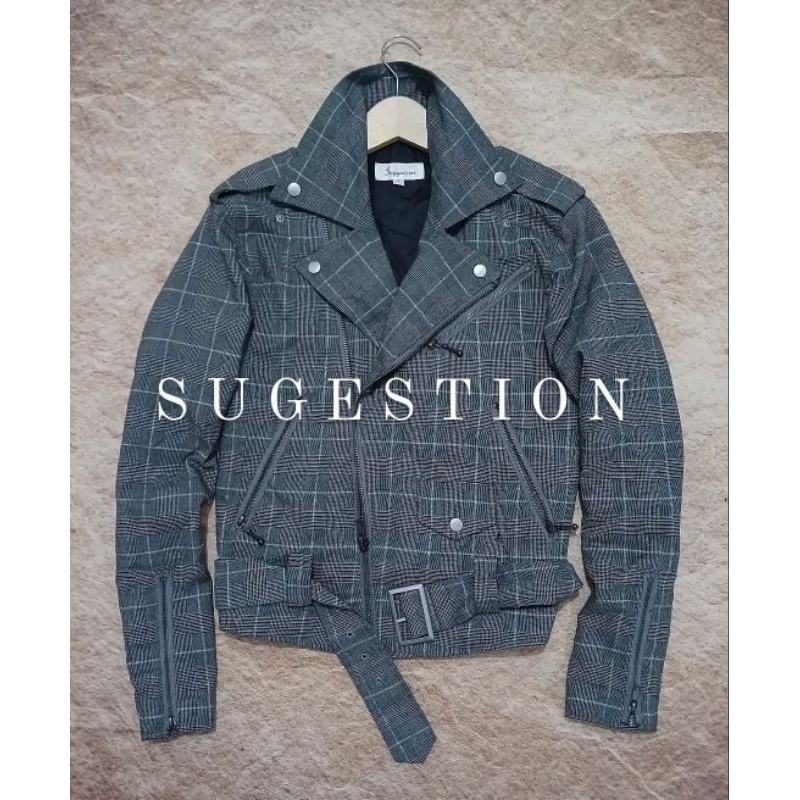 jaket sugestion bahan kanvas motif tartan model rider ramones