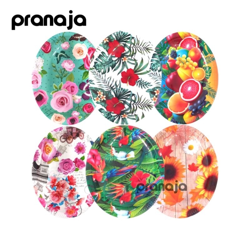 Nampan Saji Cantik / Nampan Plastik Oval Motif Bunga Printing / Nampan Plastik / Tray Baki Plastik S