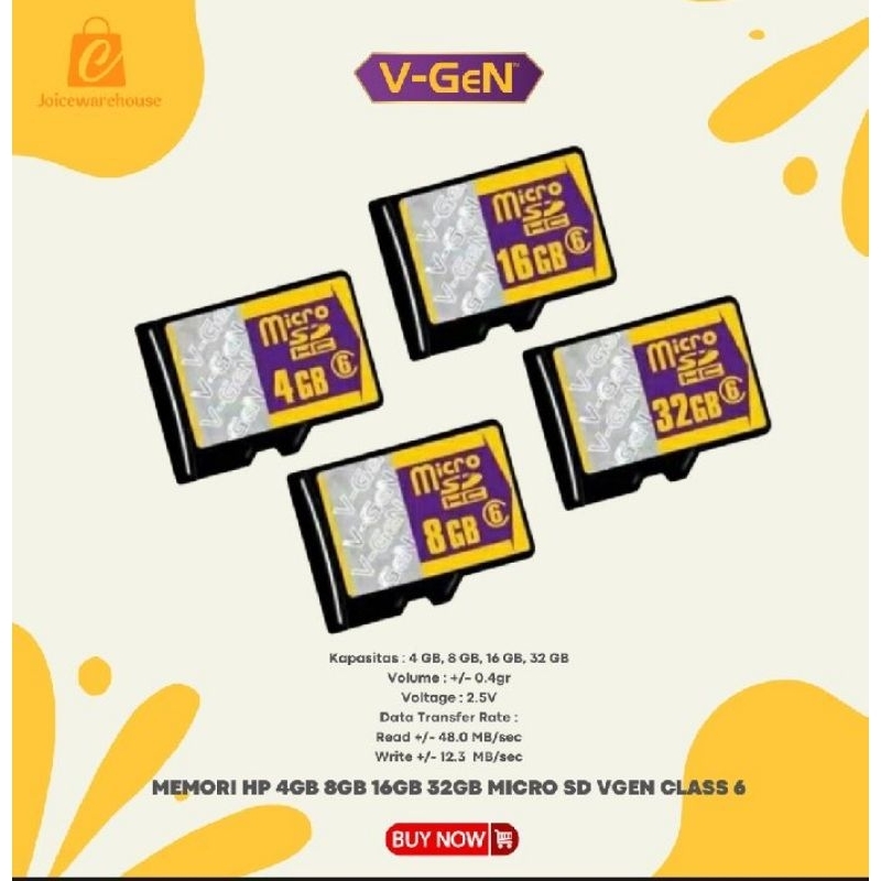 MEMORY SD CARD VGEN BARU 2GB 4GB 8GB 16GB 32GB MURAH